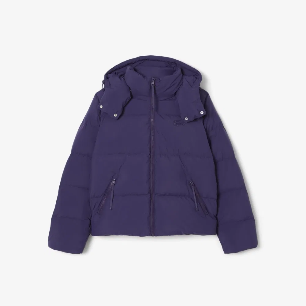 Куртка Lacoste пуховая короткая с капюшоном, фиолетовая
