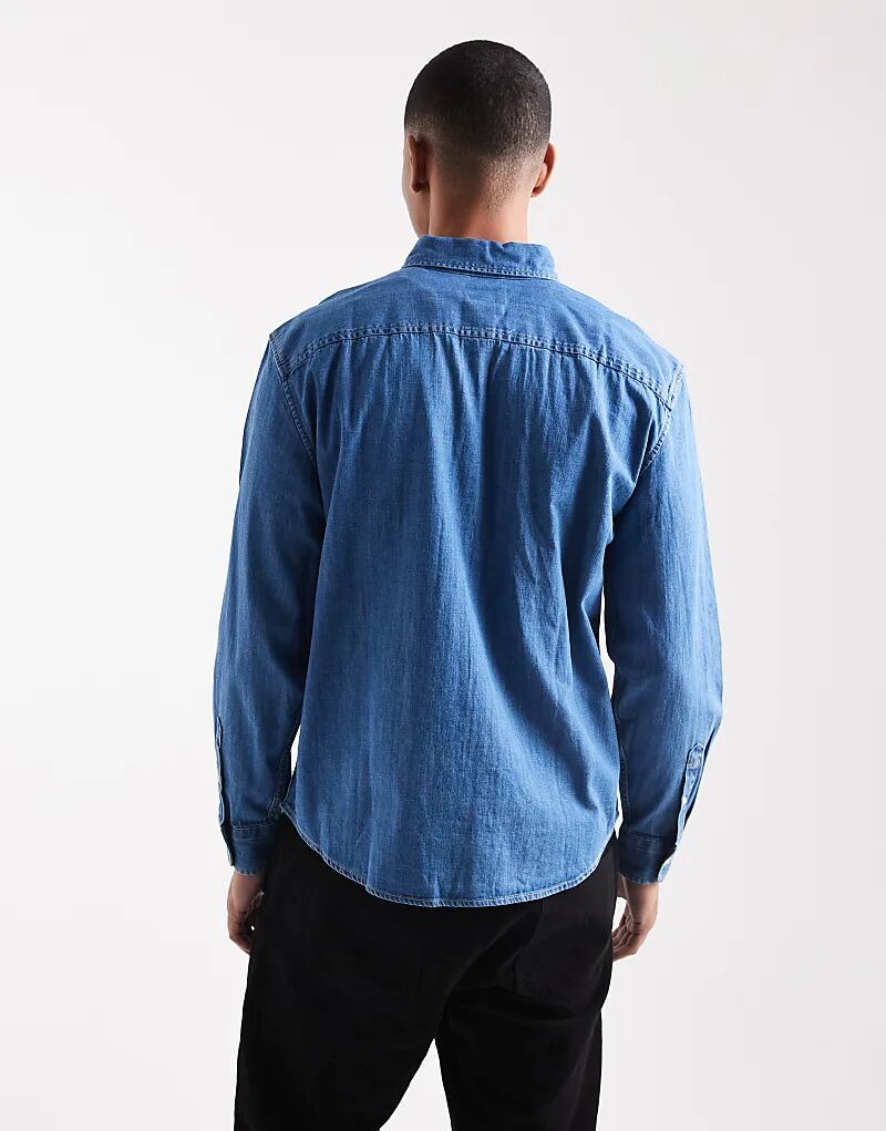 Джинсовая рубашка свободного кроя с логотипом в тон от Levi's, средней степени стирки — фото 3
