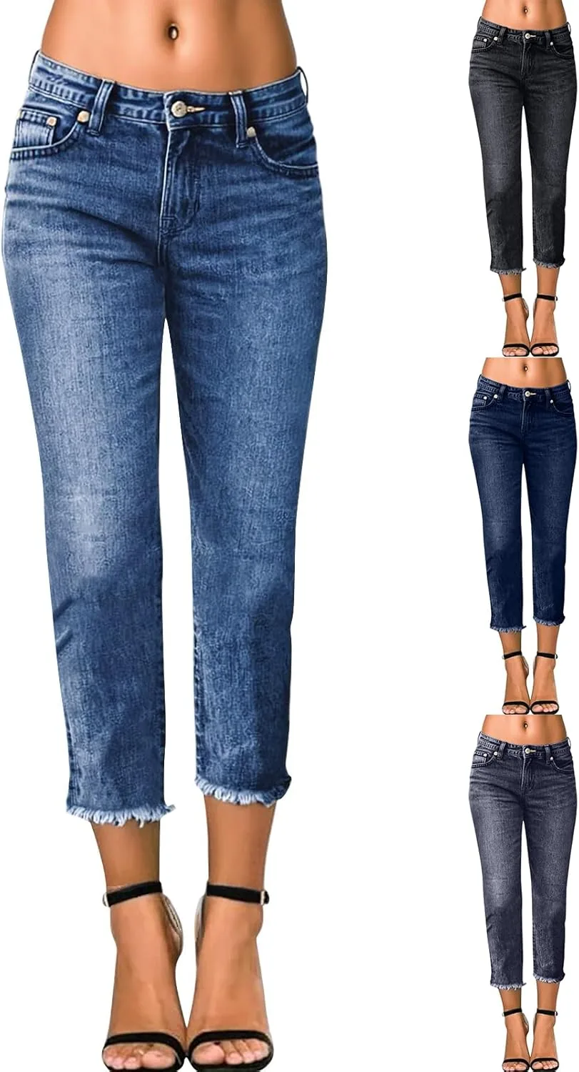 

Джинсы Capri для женщин Stretch Crop Mid Rise Skinny с застежкой на пуговицах HswsEJ