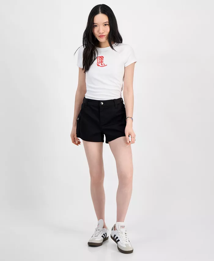 

Джинсовые шорты с высокой посадкой Juniors' High Rise Utility Shorts Madden Girl, черный