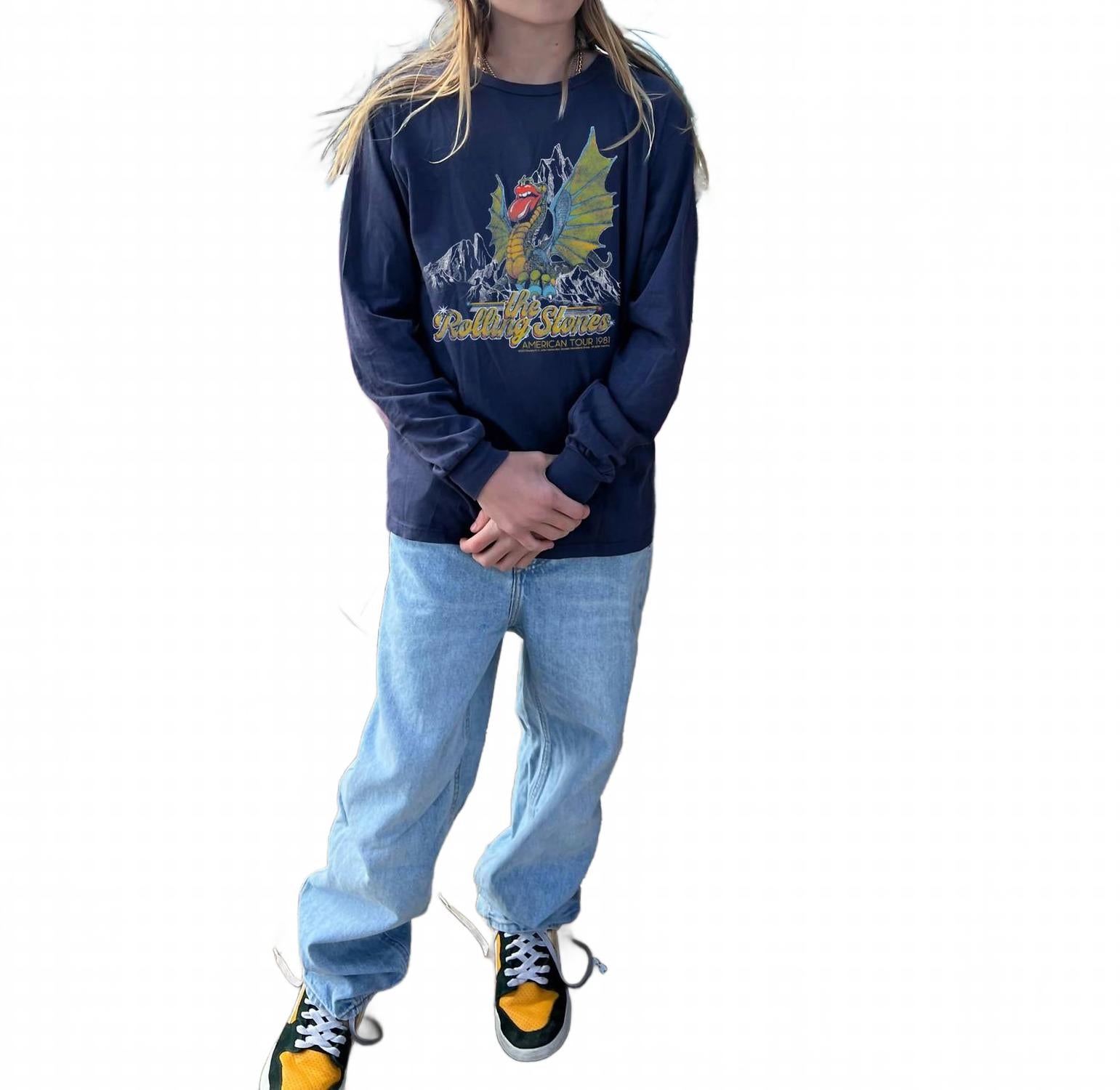 

Детская футболка Rolling Stones с длинным рукавом, органическая, синяя ROWDY SPROUT