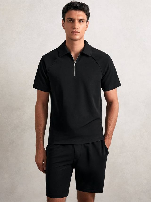 

Winston Regular Fit поло с коротким рукавом и молнией Reiss, Black