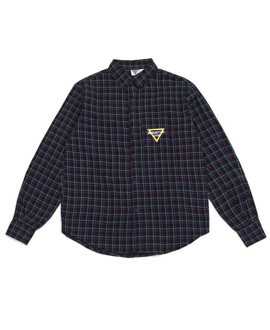 

Фланелевая рубашка на пуговицах для мальчиков, одинаковая для всей семьи Monster Jam, Navy / purple / green, grave digger