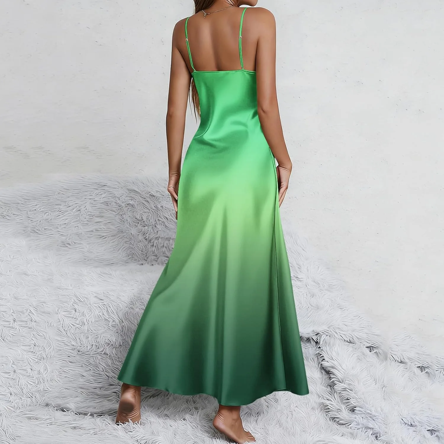 Летнее платье для женщин Satin на тонких бретелях с открытой спиной макси Formal Gradient для свадебных гостей с разрезом Generic, мультиколор — фото 2
