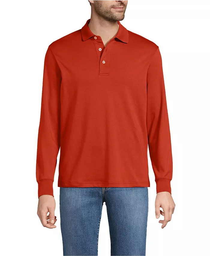 

Большая и высокая длинная рубашка поло из хлопка супима Lands' End, коричневый