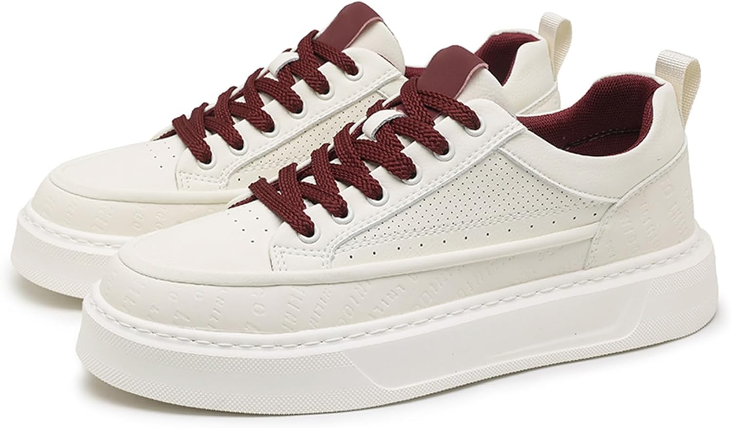 

Мужские кроссовки Netehadi с дышащей перфорированной кожей, на платформе, со шнуровкой, повседневные ретро, легкие, с круглым носком, противоскользящие, для ходьбы и катания на скейтборде, красный