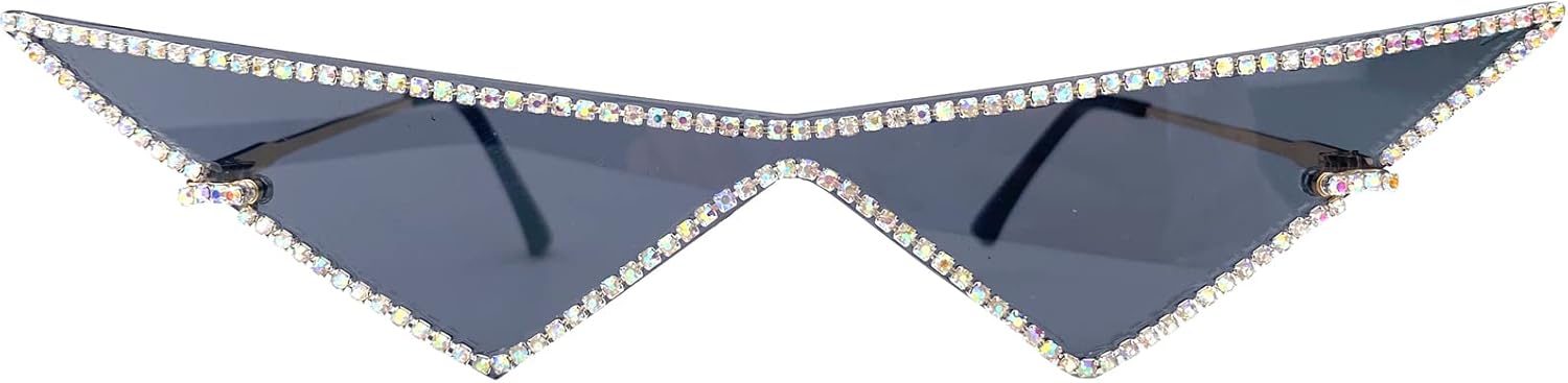 

Модные солнцезащитные очки «кошачий глаз» с бриллиантами для женщин, без оправы, со стразами, увеличенного треугольного размера, в винтажном стиле (черные) mincl, Black