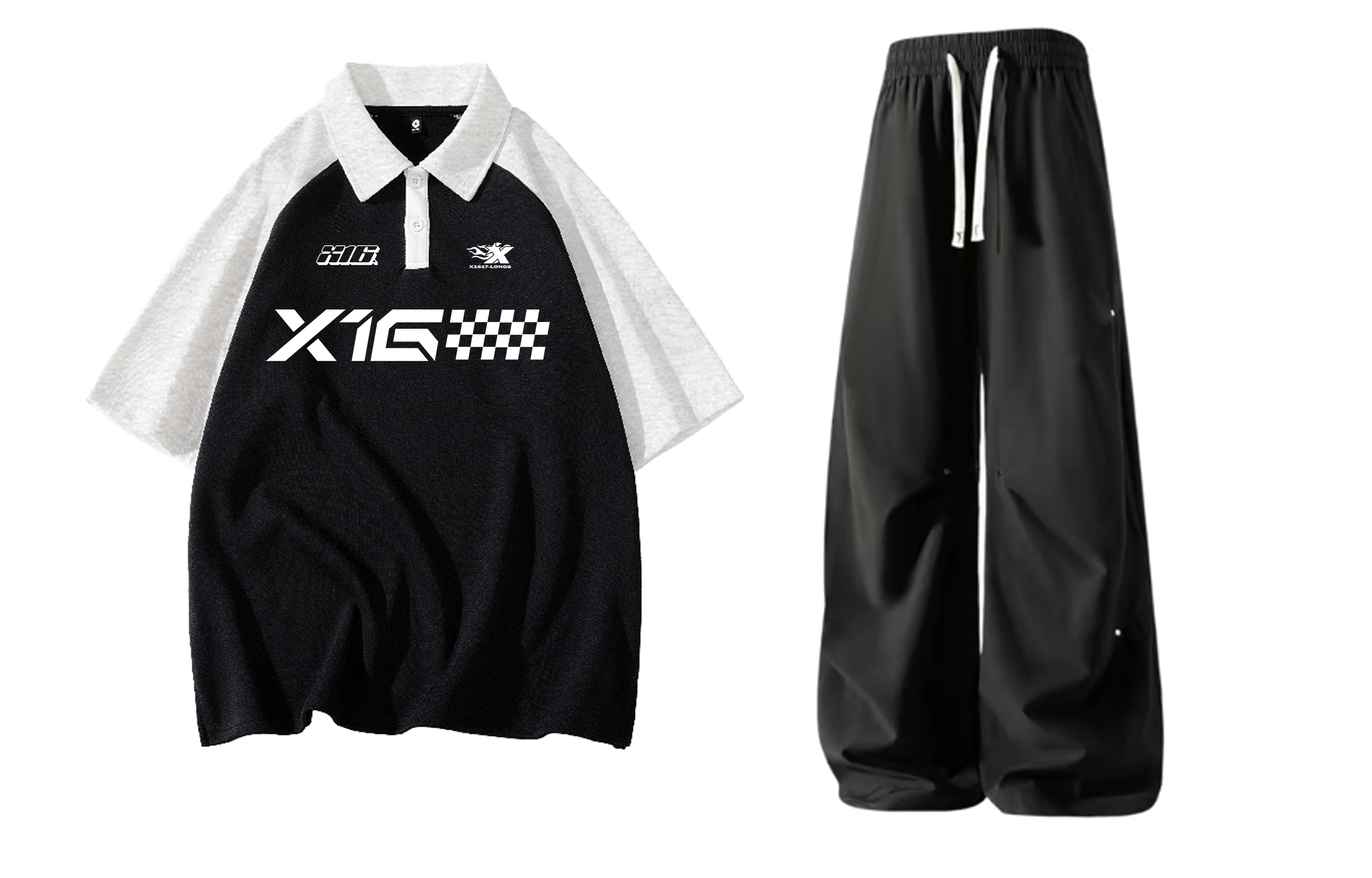 

Повседневная спортивная одежда Unisex V-образный вырез Moderate X1617, черный short-sleeved shirt+черный pants