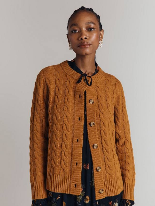 

Кардиган из смеси шерсти иви кейбл Ghost, цвет Light Brown