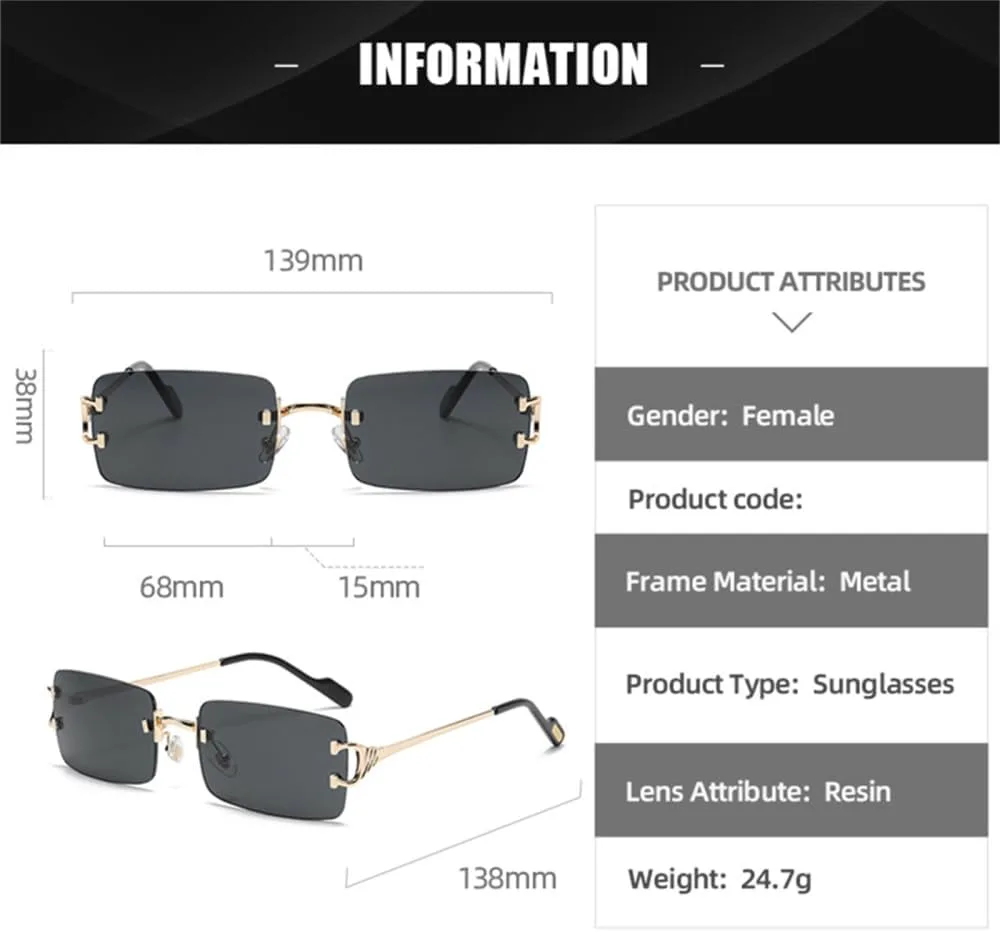 

Солнцезащитные очки без оправы прямоугольной формы для женщин, очки без оправы для мужчин, сверхлегкие очки с защитой от УФ-излучения UV400 LANGSER, Gold Clear