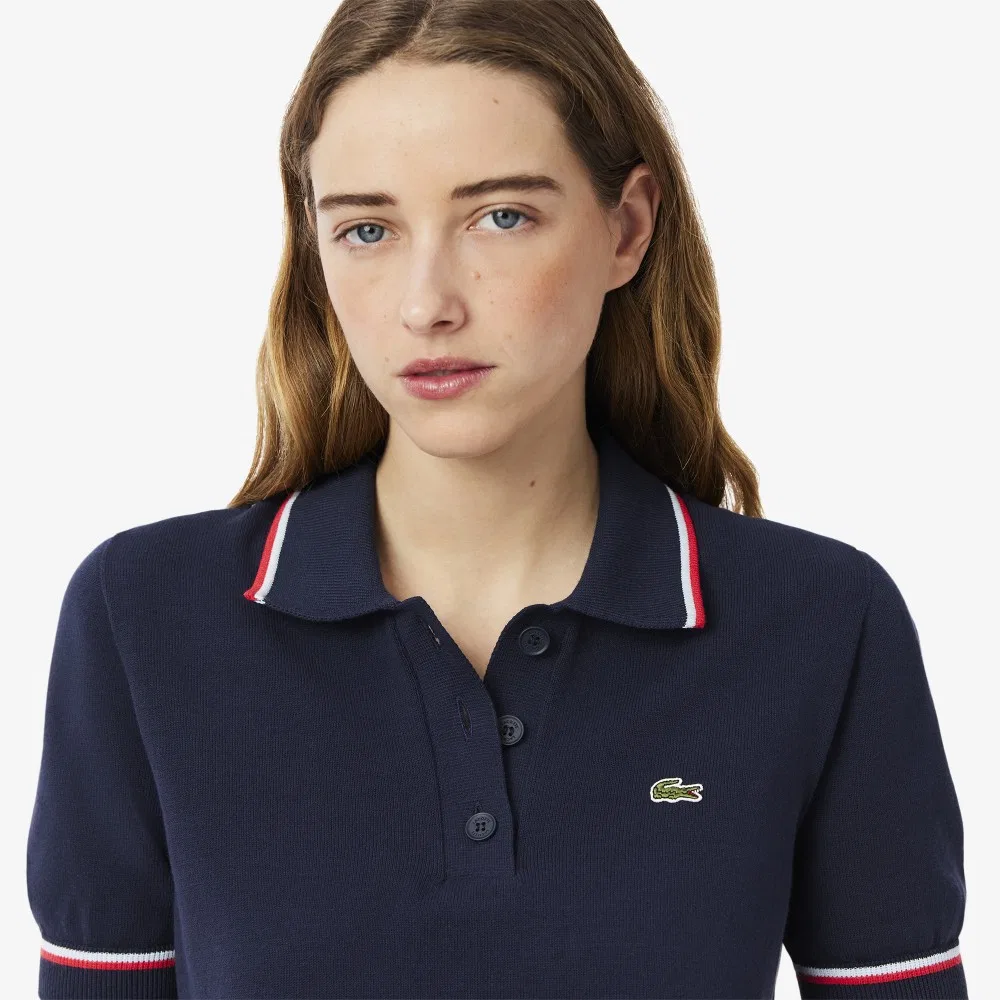 Женский поло-свитер с цветной отделкой тёмно-синий от Lacoste — фото 2