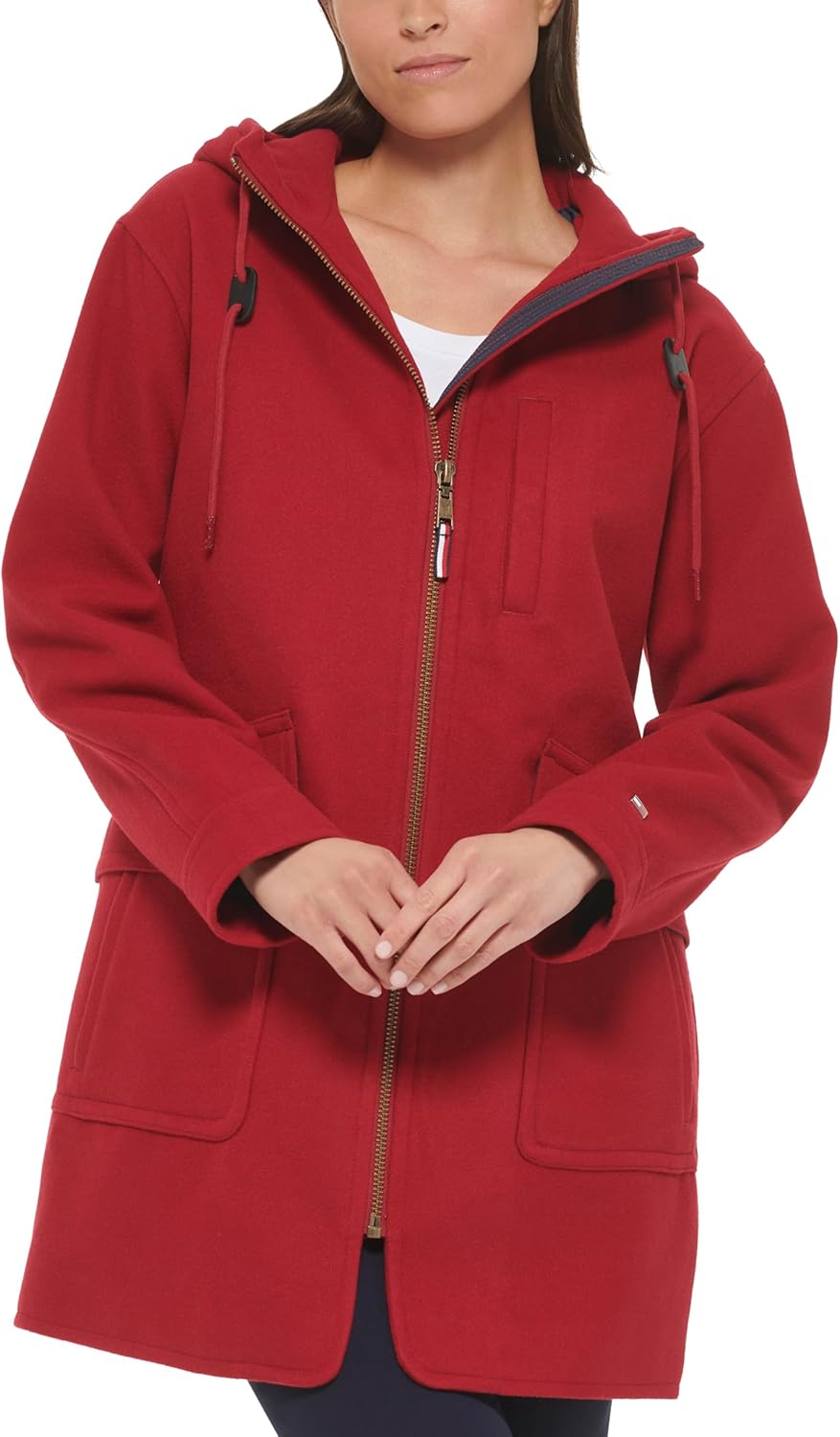 

Женское шерстяное пальто на молнии с поясом от Tommy Hilfiger, Drop Shoulder Red