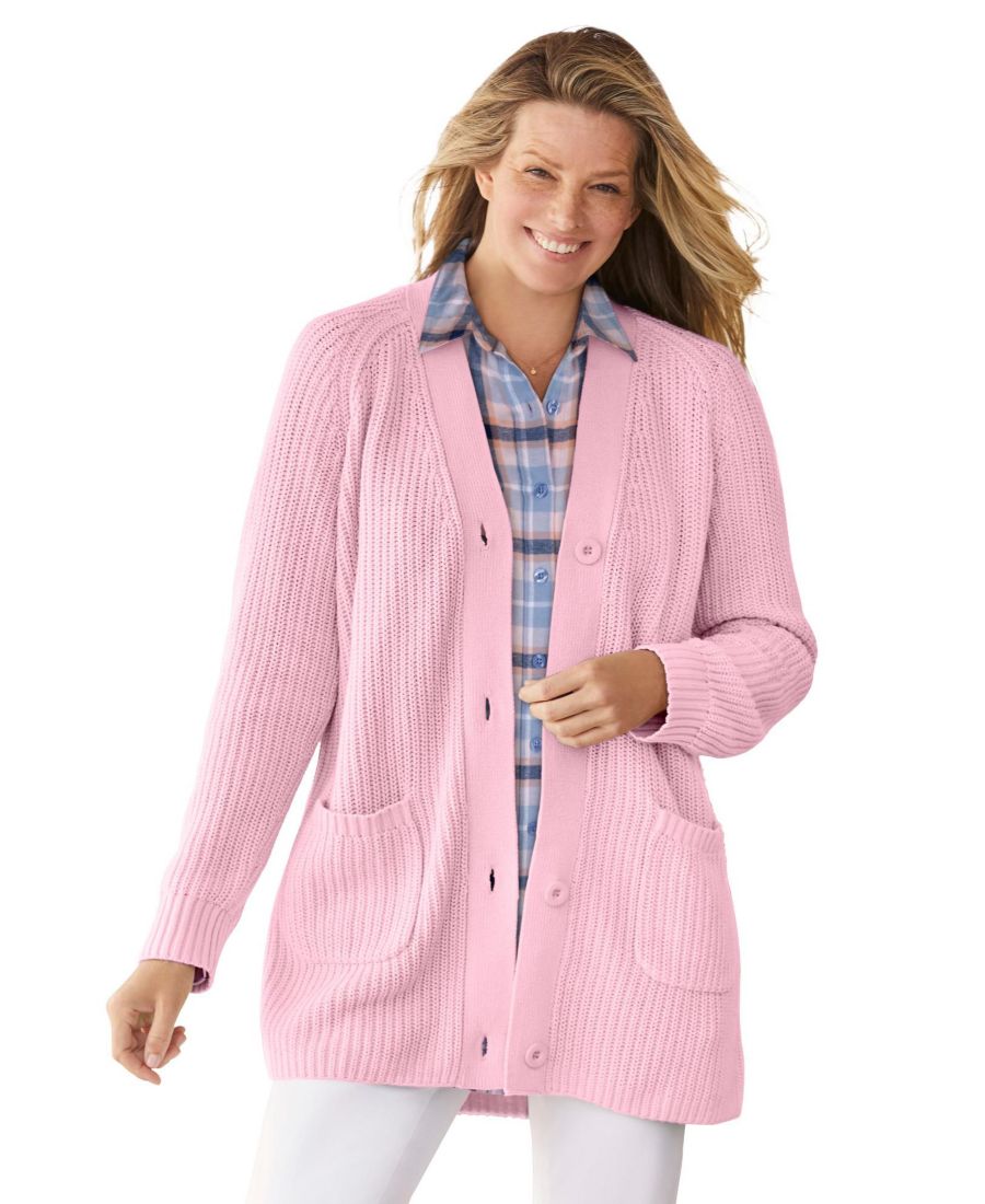 

Кардиган-шейкер на пуговицах большого размера Woman Within, Pink