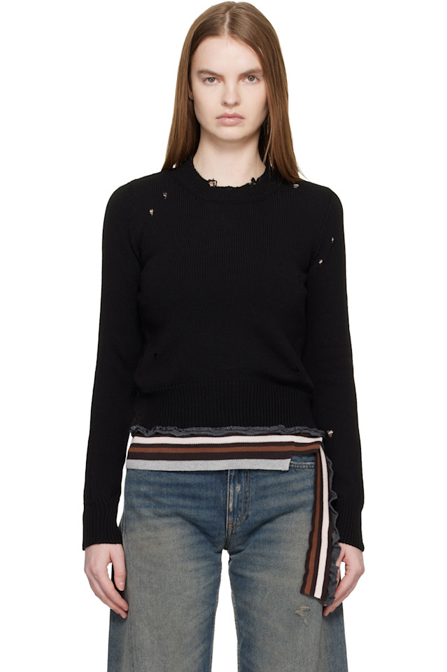 

Вязаный топ в рубчик Mm6 Maison Margiela, черный