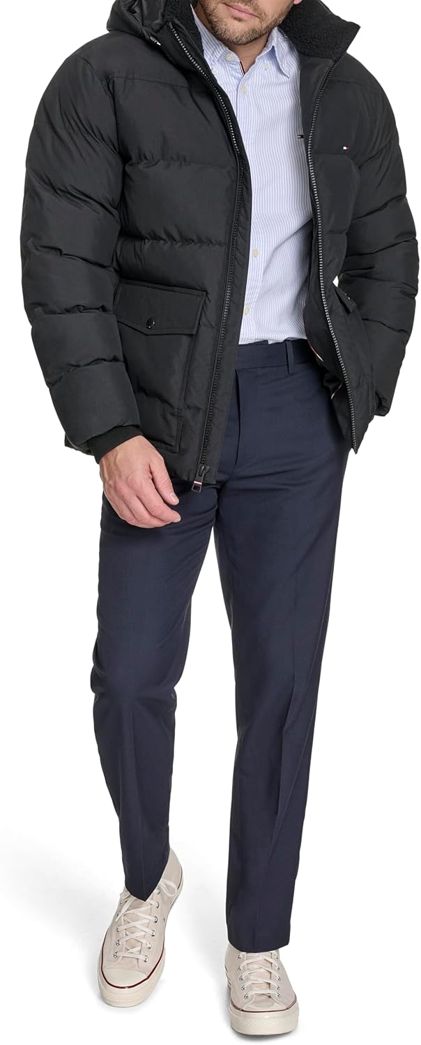 Мужская стеганая куртка Tommy Hilfiger с капюшоном и накладными карманами, Black — фото 2