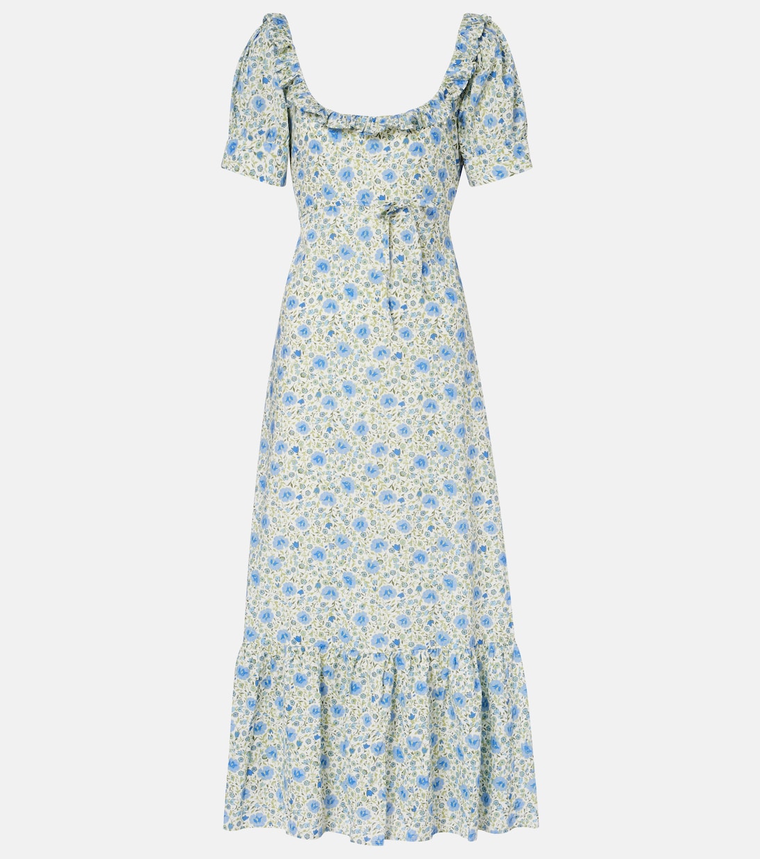 

Сороно цветочное платье миди из хлопка с рюшами Rixo, Eva Floral Blue