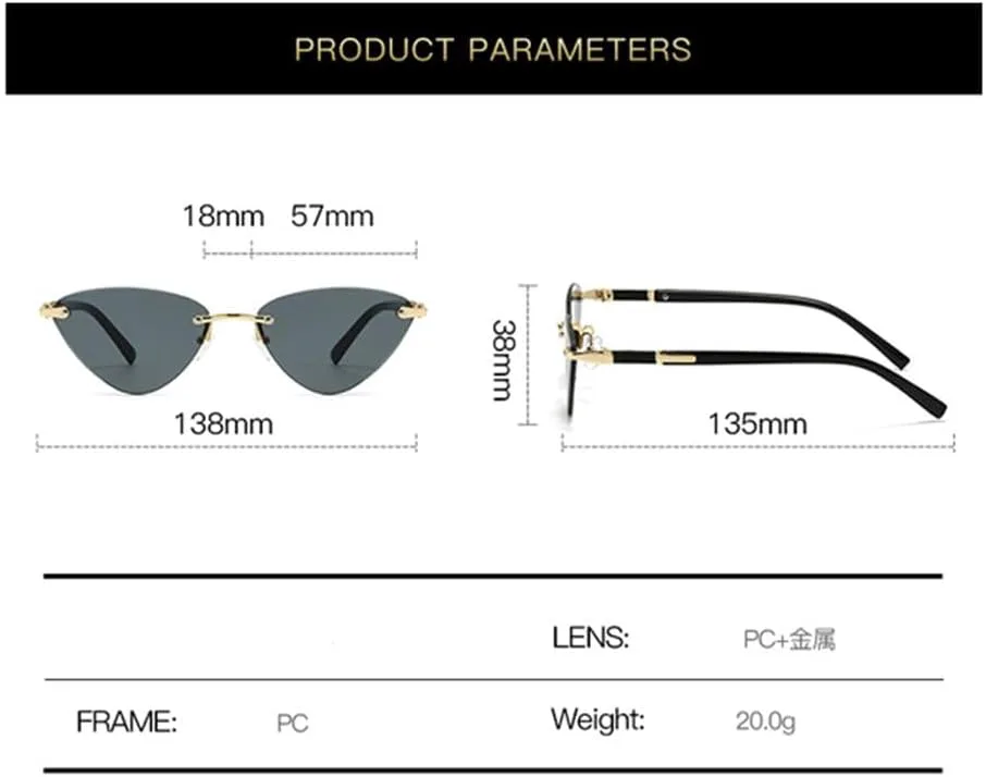 

Модные солнцезащитные очки-«кошачий глаз» треугольной формы для женщин, ретро-очки без оправы из металла, очки для вождения, защита от УФ-излучения UV400 KTUCN, Blue