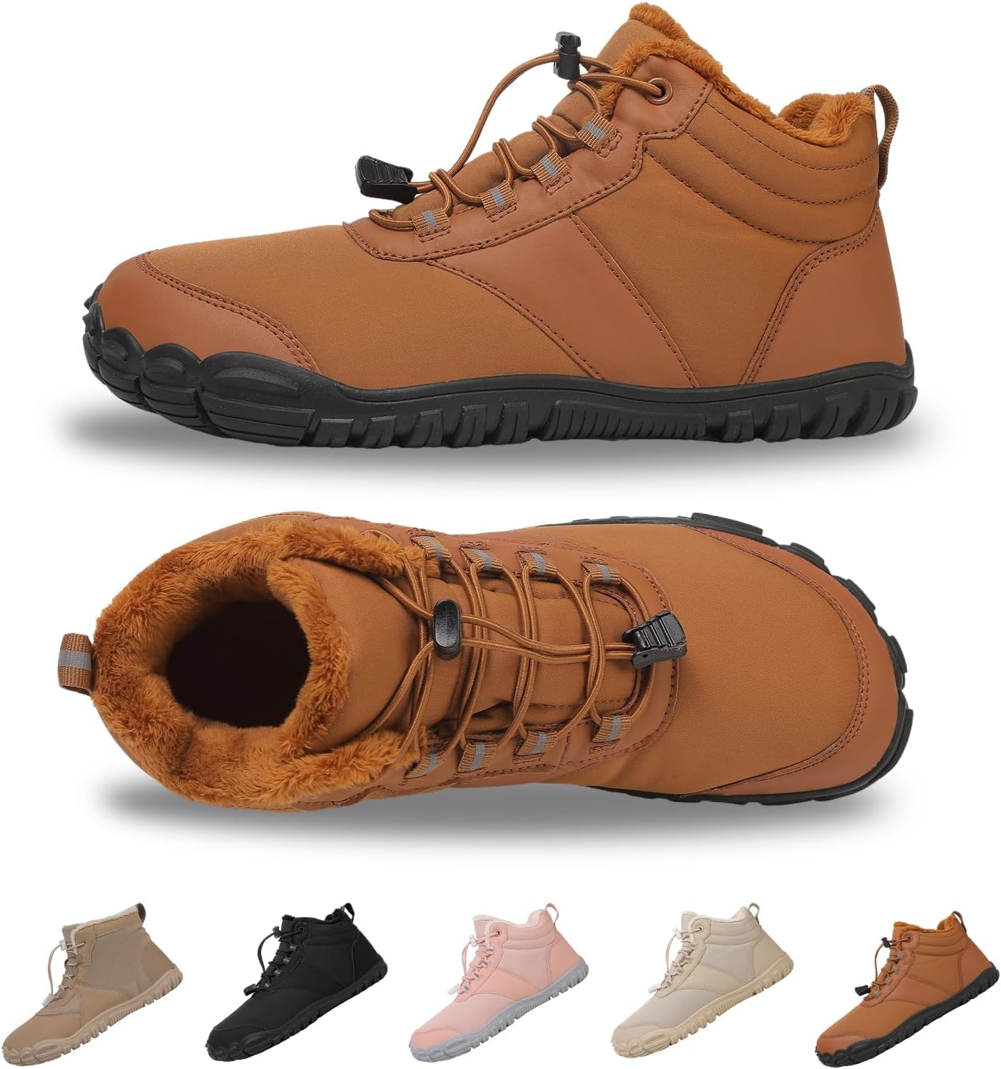 

Зимние походные ботинки SIOSNETA, теплые ботинки на снег с нулевым перепадом, на легком слипе, минималистичные теплые ботинки, нескользящие снегоступы, широкие ботинки для женщин и мужчин, коричневый