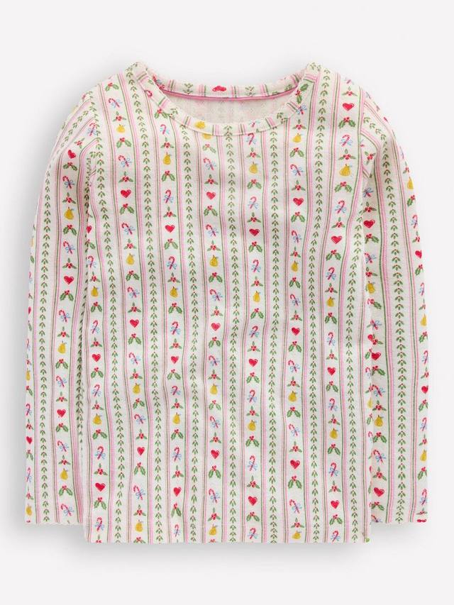 

Детская футболка с длинным рукавом в сезонную полоску Mini Boden, Ivory Nutcracker