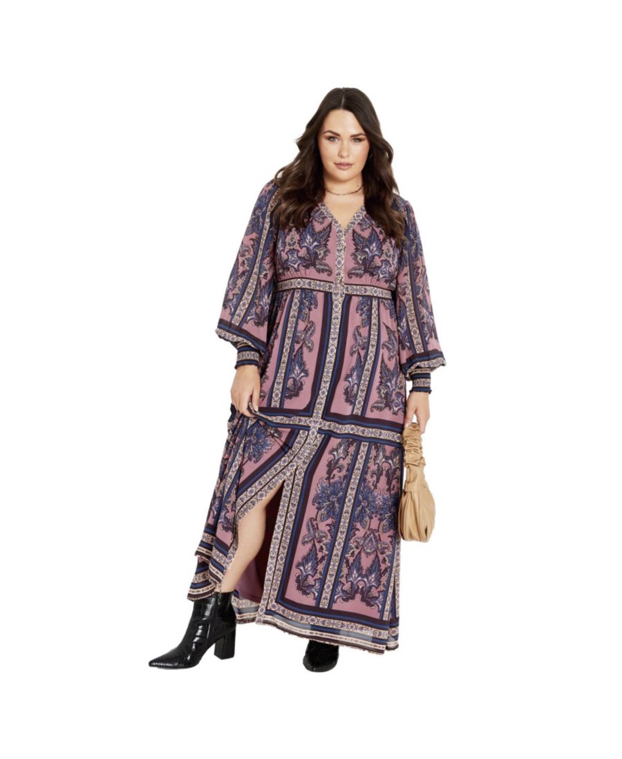 

Женское длинное платье большого размера с рукавами в стиле "Sreene Placement" AVENUE, Dusk