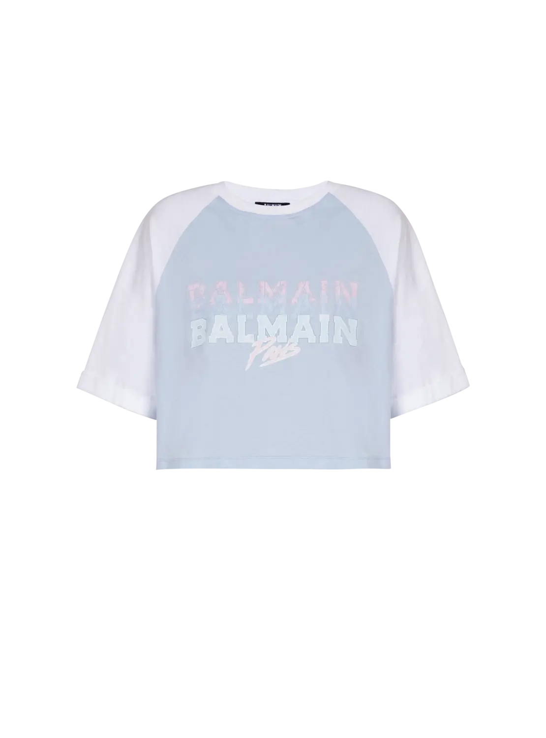 

Укороченная футболка с принтом Balmain Paris, синий