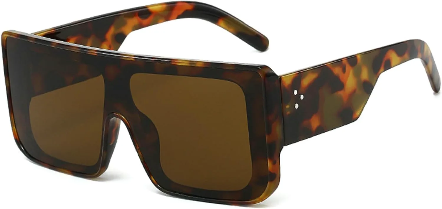 

Квадратные солнцезащитные очки большого размера для женщин и мужчин, с плоской верхней частью, модные, с большой защитой от УФ-излучения, без оправы mincl, Leopard