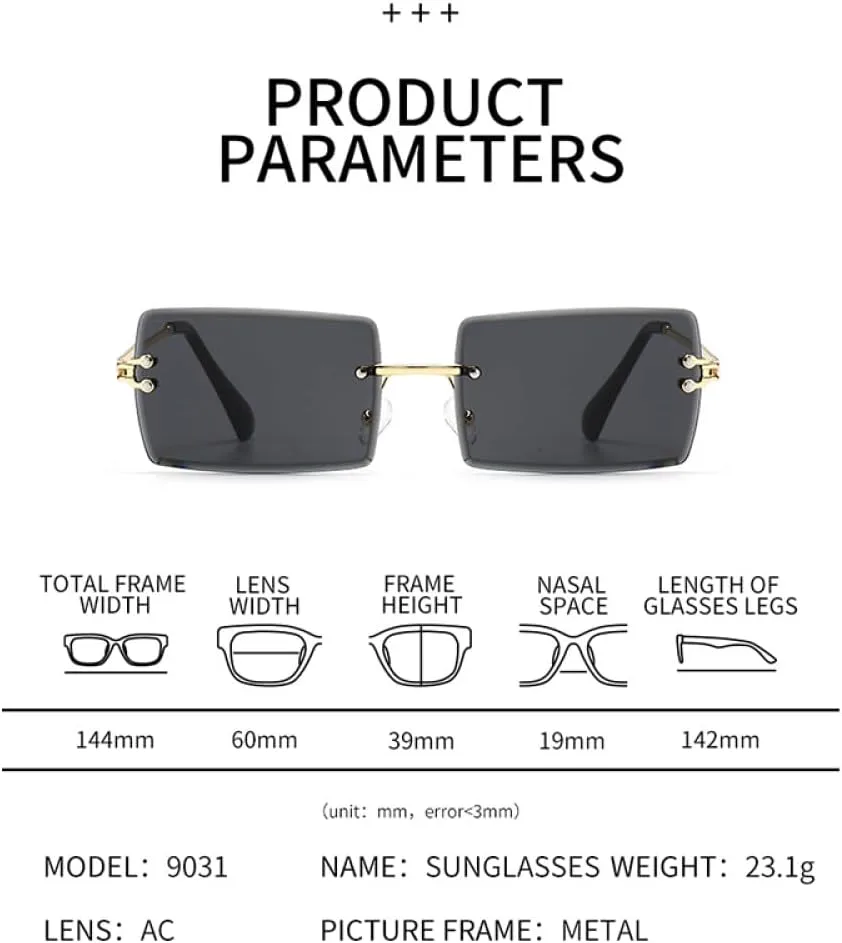 

Женские солнцезащитные очки без оправы 2027 года. Модные квадратные солнцезащитные очки для лета. Декоративные прямоугольные очки без оправы MTZJH, Light Grren