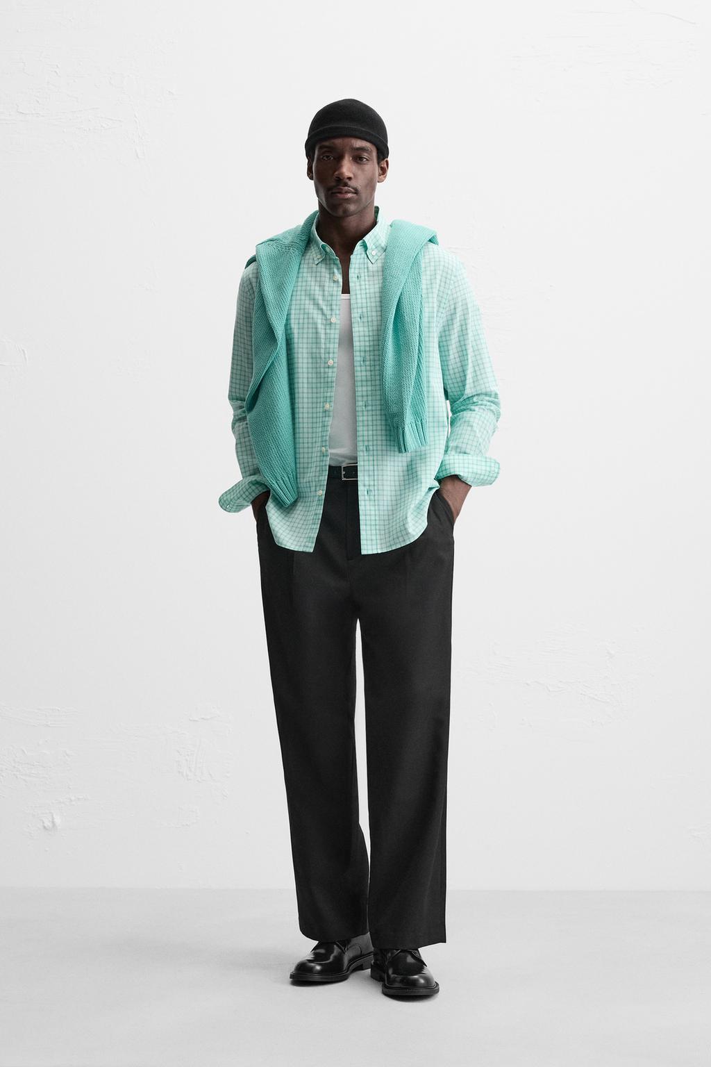 

Рубашка в текстурную клетку ZARA, цвет Greens