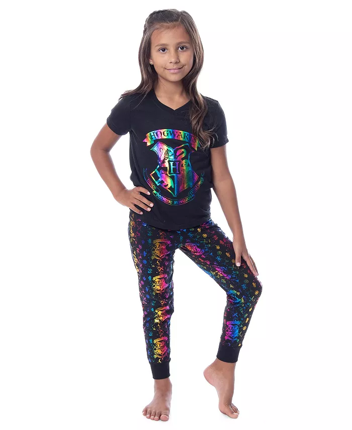 

Детский комплект пижамы Rainbow Foil Hogwarts Crest 2PC с джоггерами для отдыха Harry Potter, черный