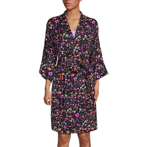 

Женский комплект пижамы из 2 предметов: ночная сорочка и халат Lands' End, цвет black large floral