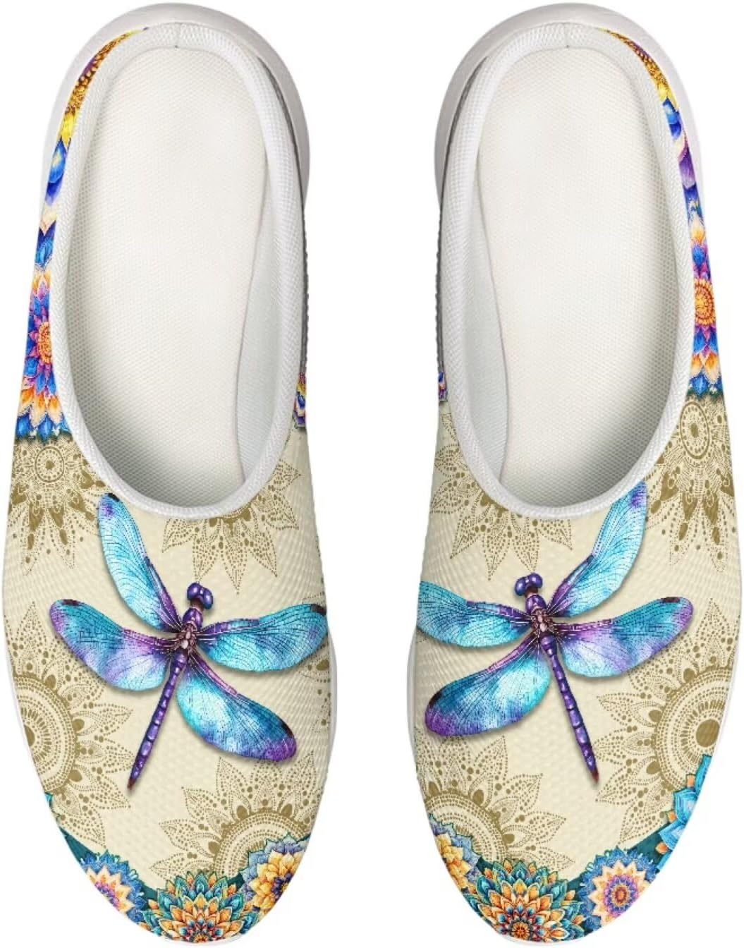 

Женские сабо Forchrinse с цветным принтом лапы собаки, домашние тапочки с цветочным рисунком, кроссовки для ходьбы с поддержкой свода стопы, Dragonfly Bright Blossoms