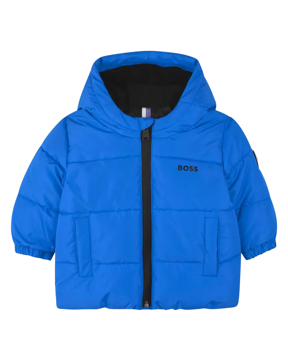 

Пуховик для мальчика с капюшоном и застежкой-молнией BOSS Kidswear, цвет Azul Índigo