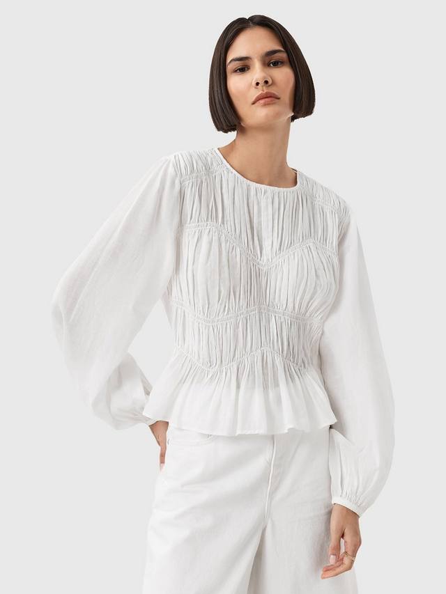 

Хлопковая блузка с присборенными рукавами-фонариками AllSaints, Antique White