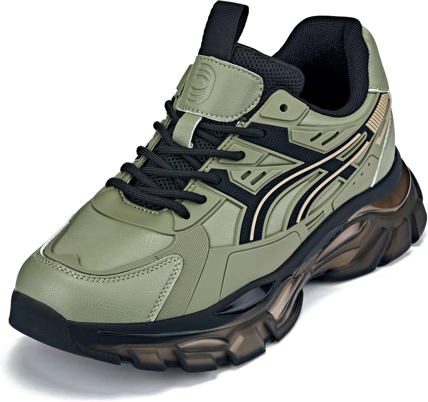 

Мужские невидимые обувные платформы CALTO - увеличивающие рост - черные/подошва оникс, массивная подошва, спортивные кроссовки на шнуровке - прибавка роста 7 см - S5282 - размер 10 D(M) US