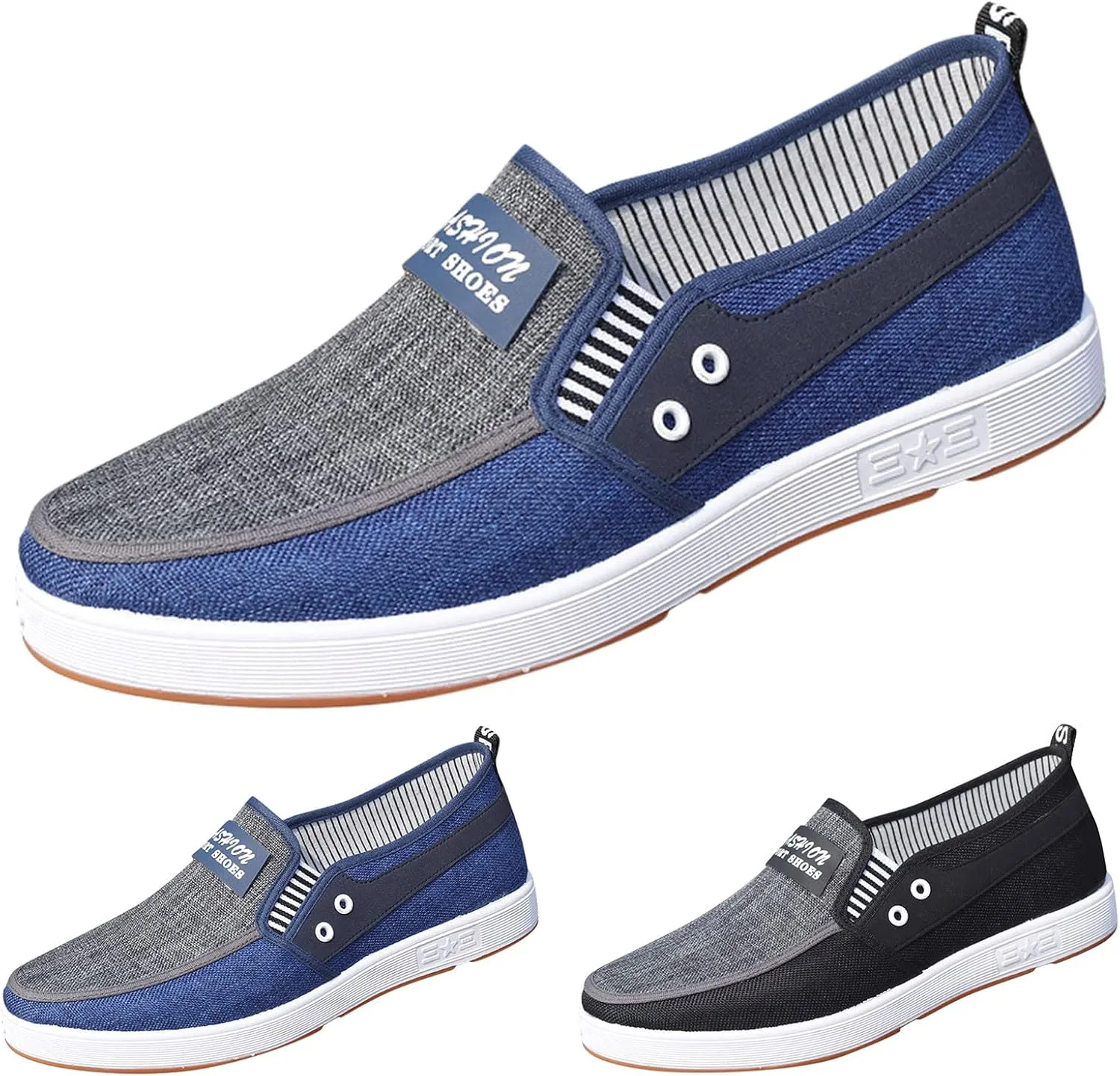 

Модные повседневные мужские туфли на плоской подошве, с нескользящей подошвой, из легкого холста, удобные и простые в носке, широкие Generic, синий