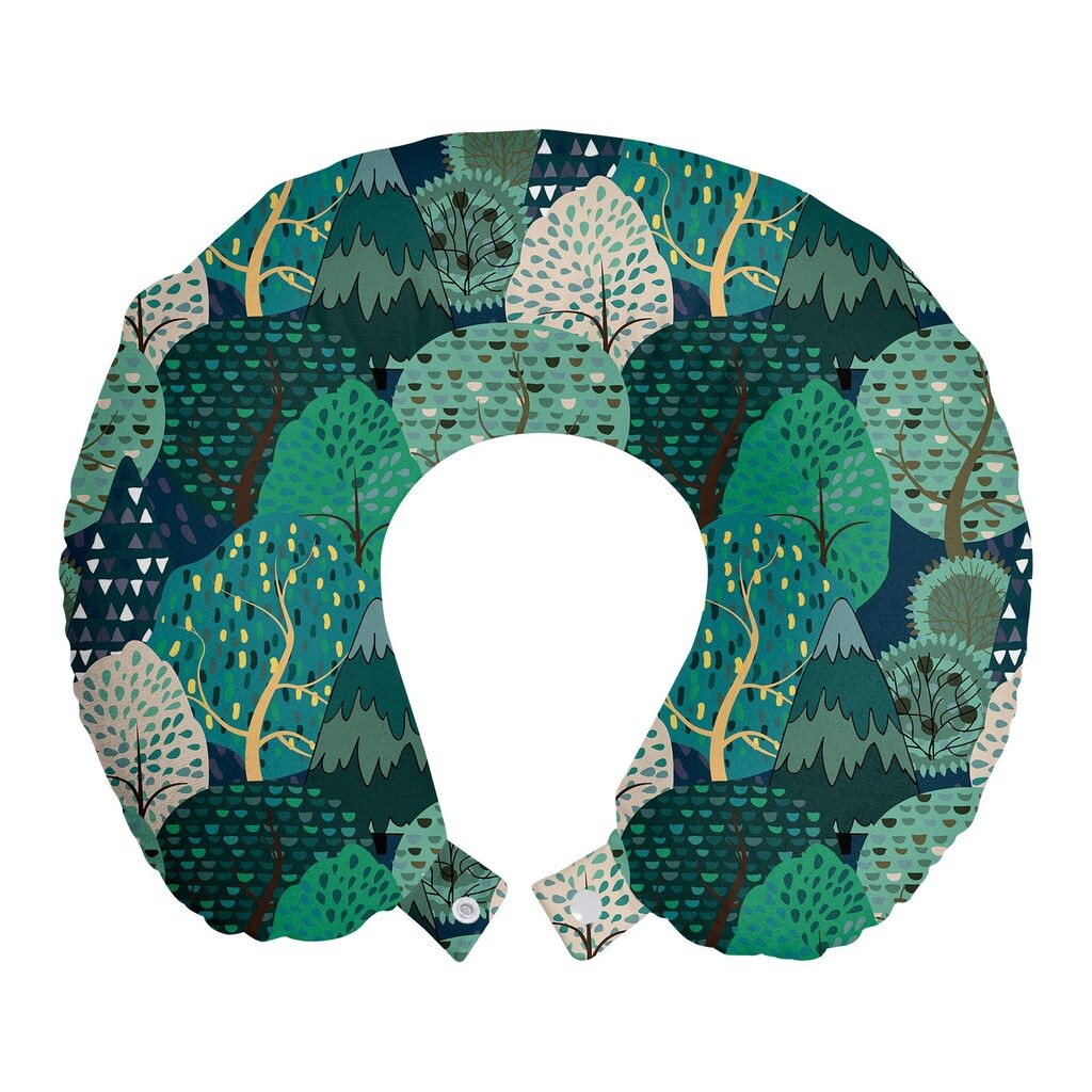 

ABAKUHAUS Forest Travel Подушка для шеи, Forest Trees Nature Art, Пенопластовые дорожные принадлежности для самолета и автомобиля, 30x30 см, Темно-бирюзовый кремово-коричневый