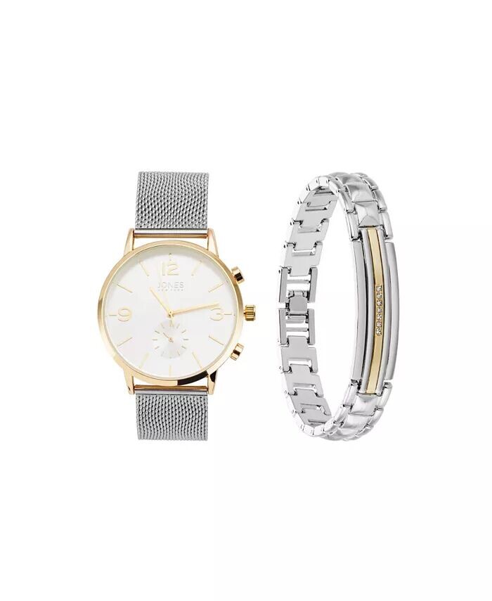 

Мужские аналоговые часы-браслет из металлического сплава серебристого цвета, 42 мм, комплект браслетов Jones New York