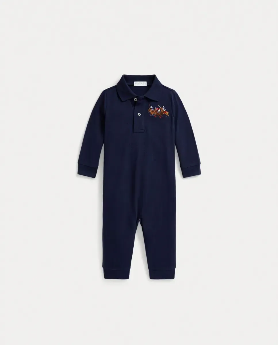 Хлопковый комбинезон для мальчика с логотипом Polo Ralph Lauren, темно-синий