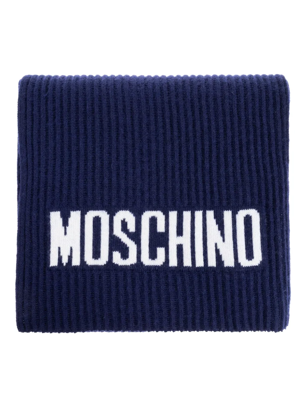

Шарф в рубчик с логотипом Moschino, синий