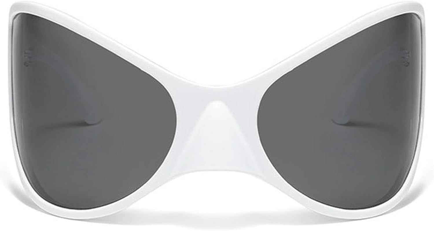 

Поляризованные солнцезащитные очки большого размера в футуристическом стиле для женщин и мужчин, цельные солнцезащитные очки в стиле Y2K с обтекаемым козырьком helena, White