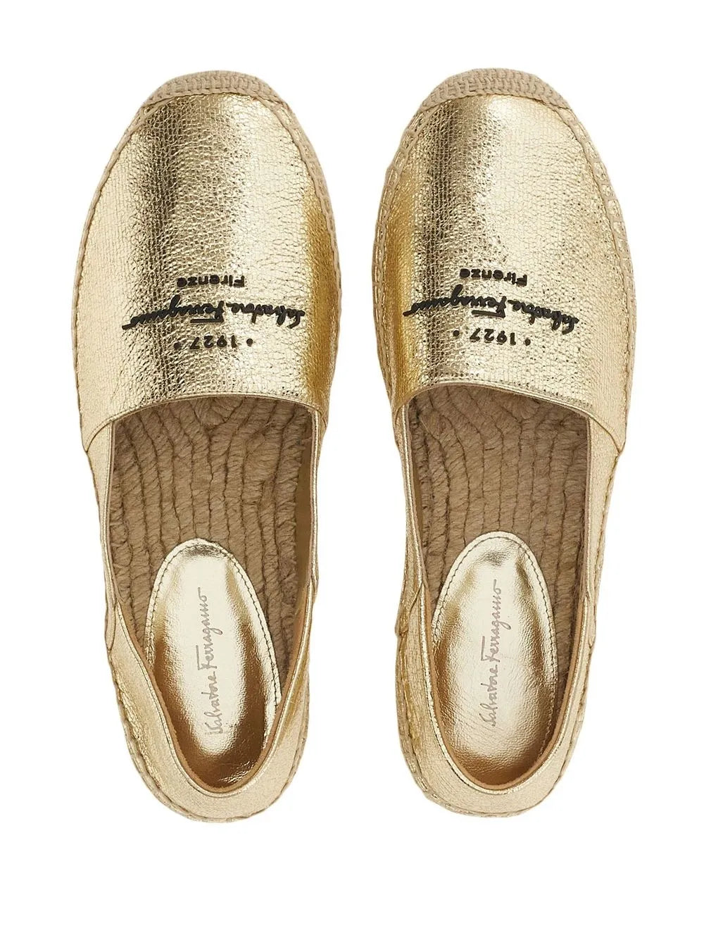 Ferragamo логотип вышитый металлизированные эспадрильи Salvatore Ferragamo, желтый — фото 4