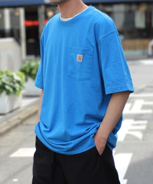 

Футболка с коротким рукавом, свободного кроя, с карманом и логотипом Carhartt, светло-голубая, Синий, Футболка с коротким рукавом, свободного кроя, с карманом и логотипом Carhartt, светло-голубая