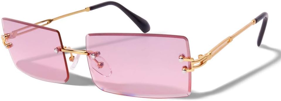 

Солнцезащитные очки ShadyVEU в стиле ретро-винтаж, прямоугольные, в стиле Y2K, с градиентным покрытием, защитой от УФ-излучения UV400 и алмазной окантовкой, для мужчин и женщин, Gold Frame / Pink Lens