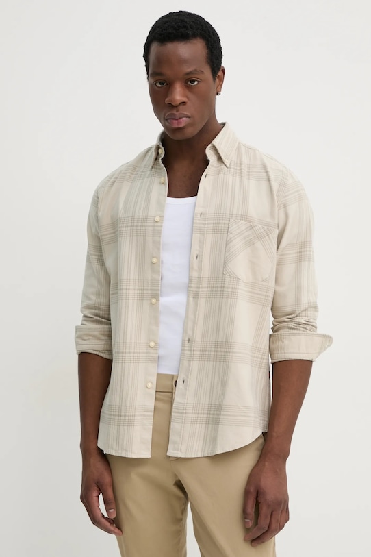 

Хлопковая рубашка Boss Orange, бежевый