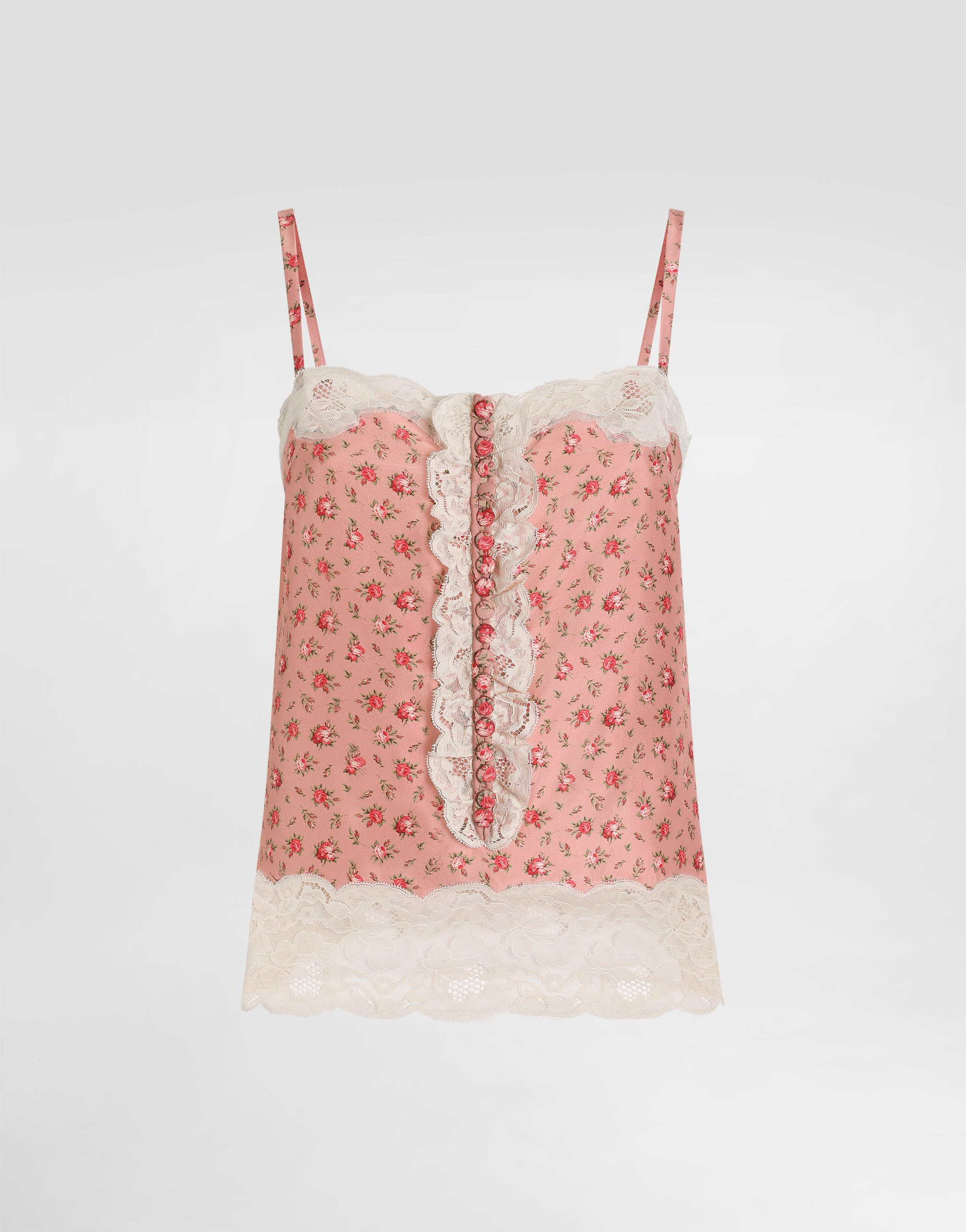 

Маленький шелковый топ с принтом в виде роз DOLCE & GABBANA, мультиколор