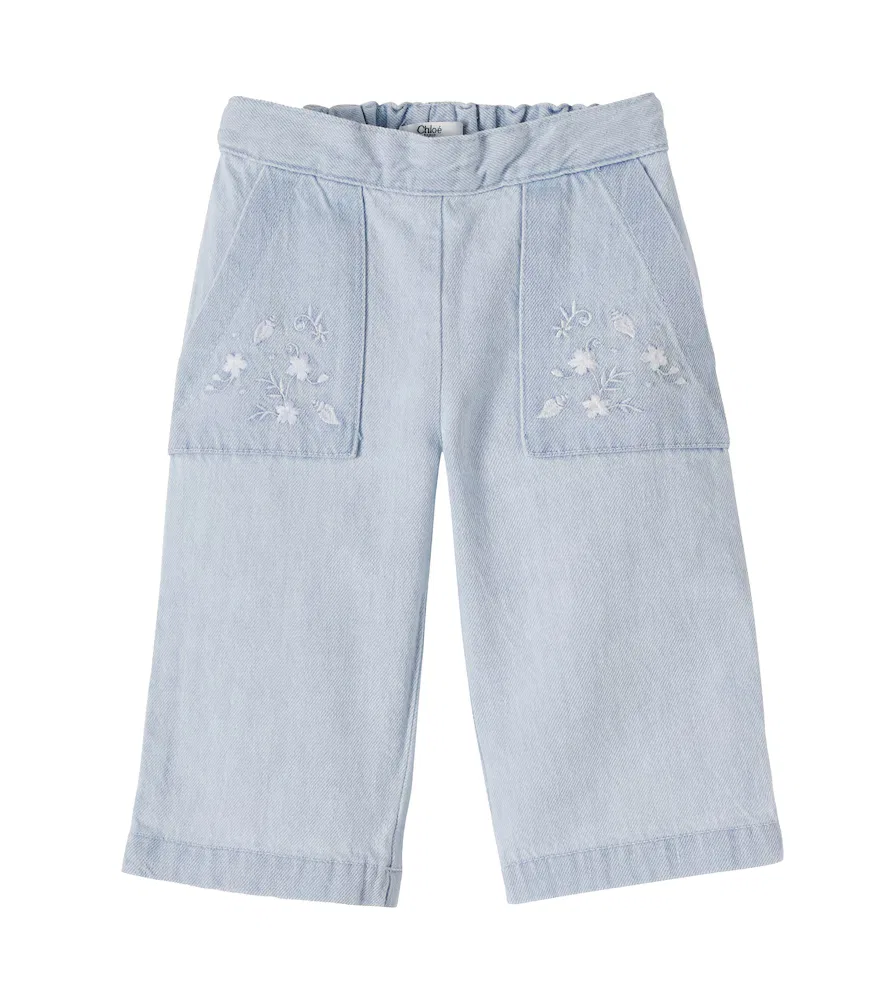 Детские джинсы с цветочным принтом Chloé Kids, синий