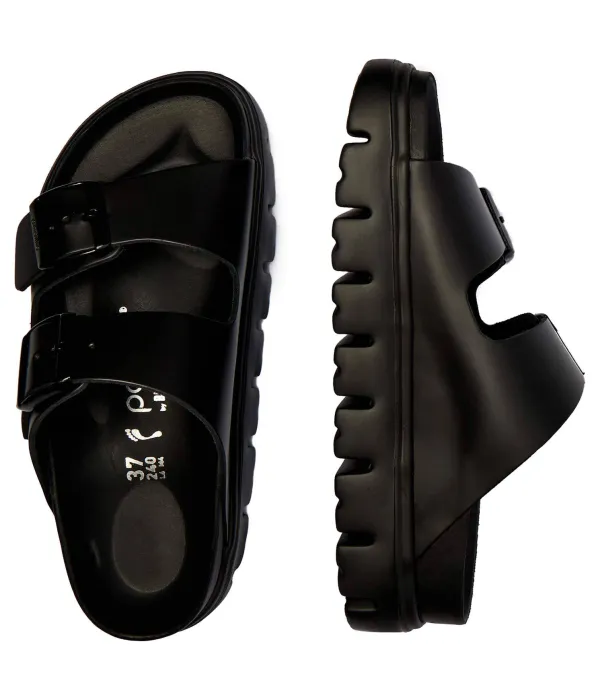 Тапочки Arizona Pap из массивной кожи Narrow fit Birkenstock, черный — фото 4