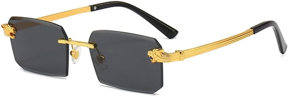 

2027 Прямоугольные модные солнцезащитные очки без оправы для женщин и мужчин в стиле стимпанк, ретро-винтаж, модная оправа, черные, один размер MTZJH, One Color