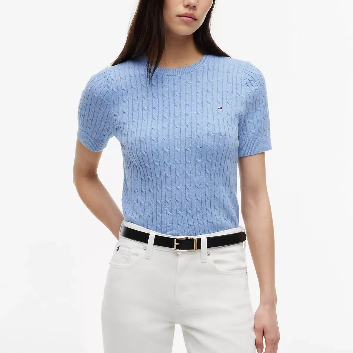 Свитер с круглым вырезом Tommy Hilfiger светло-голубой — фото 4