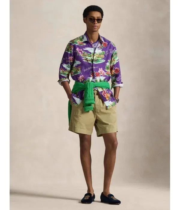 Льняная рубашка classic fit Polo Ralph Lauren, фиолетовый — фото 2